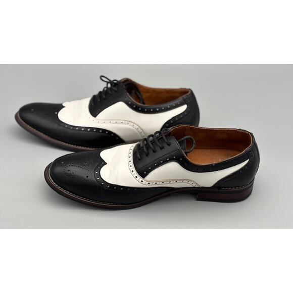 Mens sz. 8 Ferro Aldo Arthur Wingtip Oxford Black White Dress Shoes No Box - Picture 2 of 16